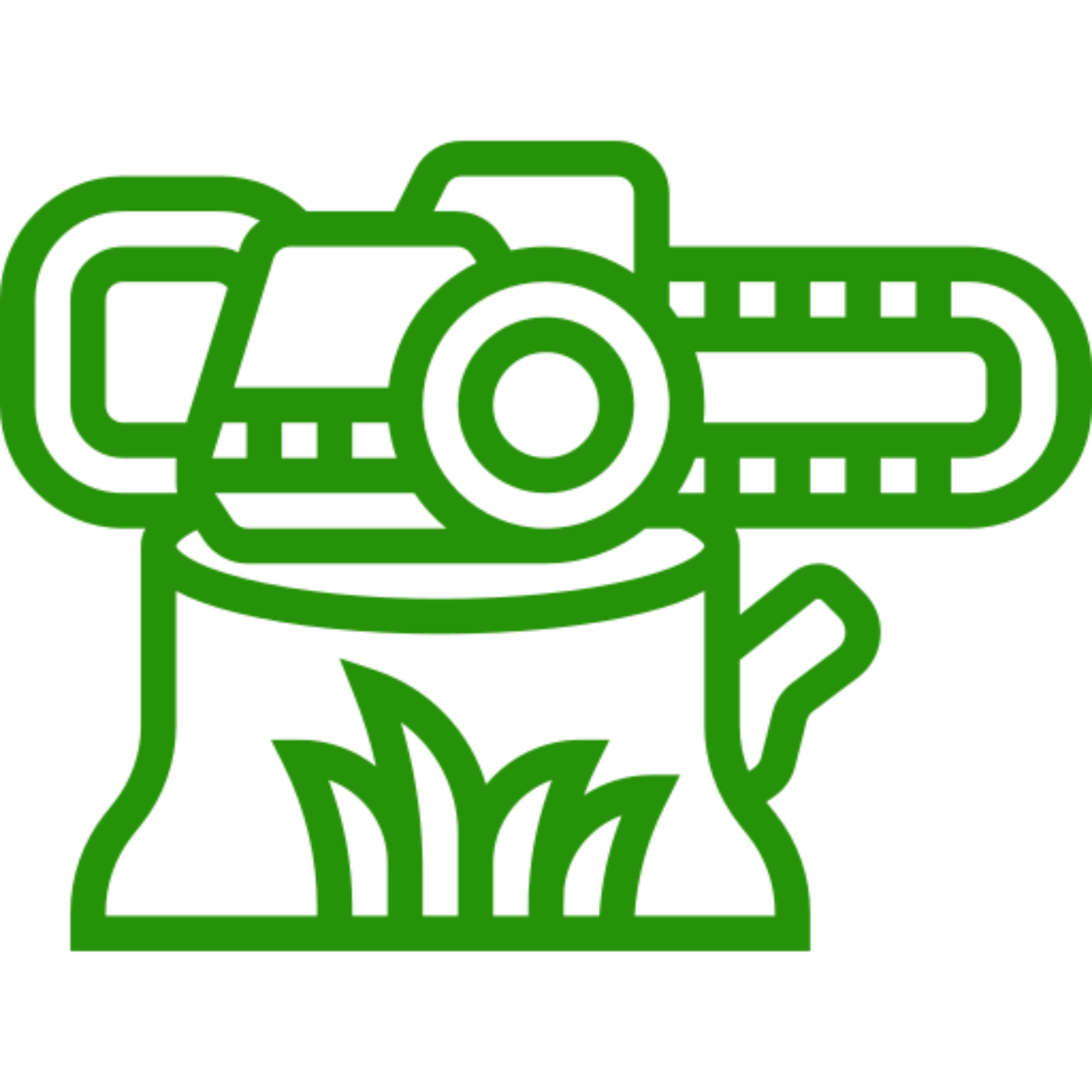 Green chainsaw and stump illustration